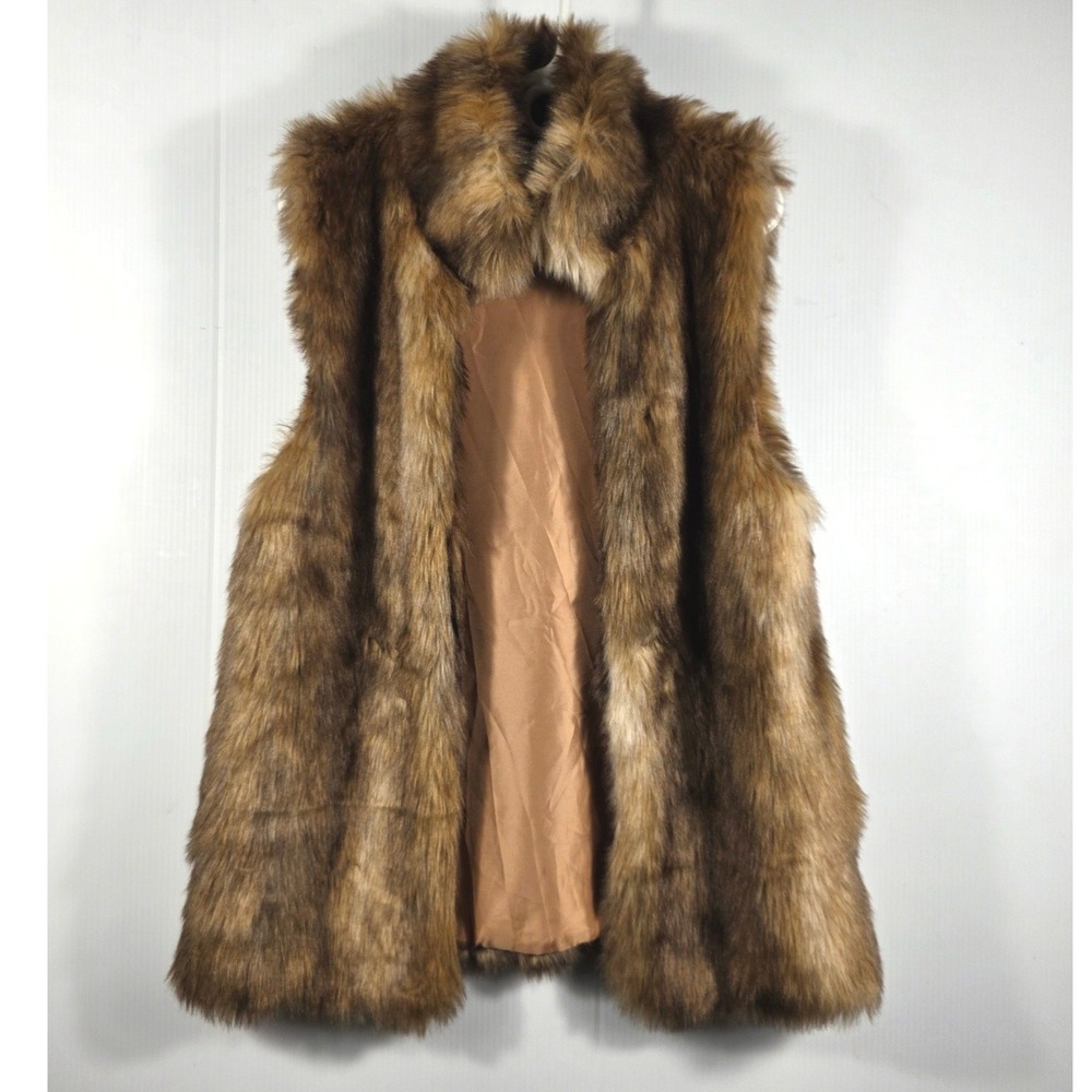 Universal Thread Brown Faux Fur Vest OSFM Open Front Shawl Collar Boho Winter